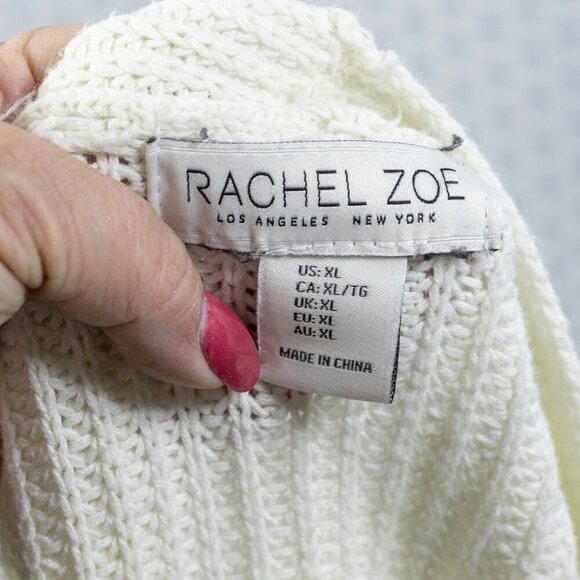 Rachel Zoe Size XL white vneck open knit sleeve long sleeve sweater V-Neck Knit - Picture 8 of 8
